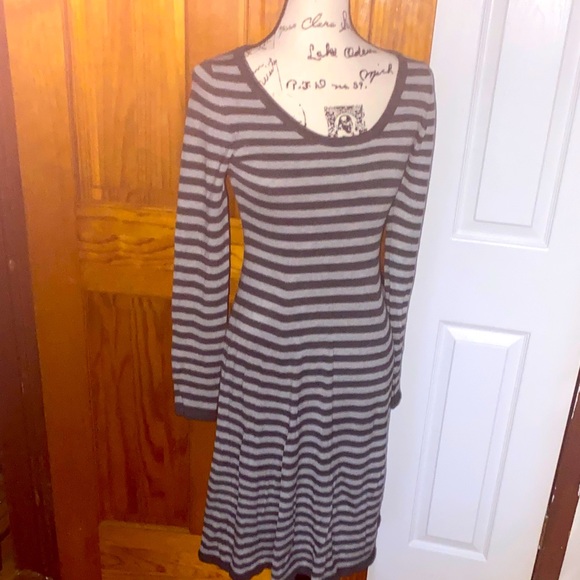 Zara Charcoal and Light Gray Knit Striped Long Sleeve Monochrome Dress - Picture 1 of 6